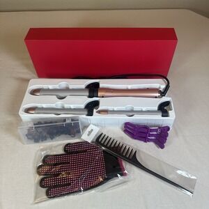 Lyealion  Automatic Hair Curling Iron 3-In-1 Replaceable Barrels Pink Grey New